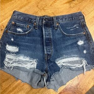 Brand New Levi's Blue Distressed Jean Shorts High-Waisted 30